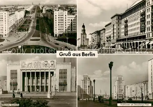 AK / Ansichtskarte  Berlin Stalinallee HO Gaststaette Frankfurter Tor Deutsche Sporthalle Hochhaeuser am Strausberger Platz Berlin