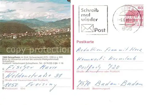 AK / Ansichtskarte 73867422 Schopfheim Blick ins Wiesental Schopfheim