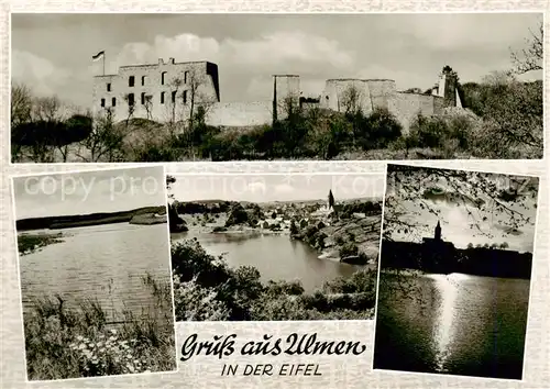 AK / Ansichtskarte 73867454 Ulmen Burgruine am Ulmener Maar Panorama Kirche Ulmen