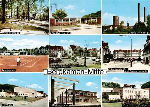 AK / Ansichtskarte 73867479 Bergkamen Minigolf Stadtverwaltung Zeche Grimberg Tennisplatz Schumacherplatz Turnhalle Bildungsheim Freibad Bergkamen