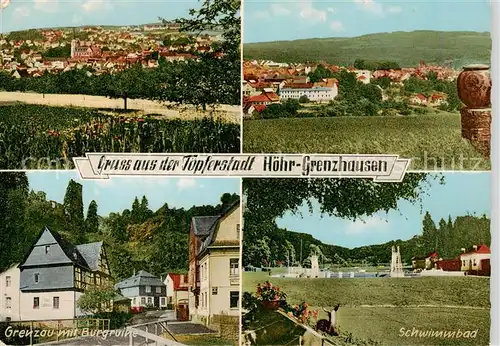 AK / Ansichtskarte 73867497 Hoehr-Grenzhausen Panorama Grenzau mit Burgruine Schwimmbad Hoehr-Grenzhausen