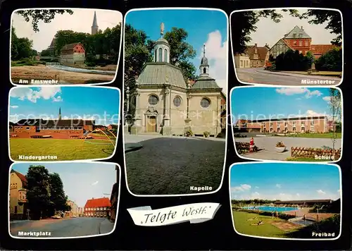 AK / Ansichtskarte 73867514 Telgte_Warendorf Am Emswehr Kindergarten Marktplatz Kapelle Muenstertor Schule Freibad Telgte Warendorf