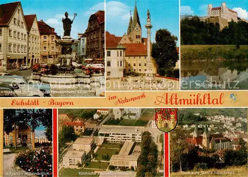 AK / Ansichtskarte  Eichstaett_Oberbayern Marktplatz Willibaldsbrunnen Hotel Adler Residenzplatz Mariensaeule Dom Willibaldsburg Hofgarten Kirchlische Gesamthochschule Blick zum Dom vom Seidlkreuz Eichstaett_Oberbayern