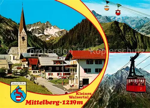 AK / Ansichtskarte 73867621 Mittelberg_Kleinwalsertal_AT Kirche Ortspartie Gondelbahn 