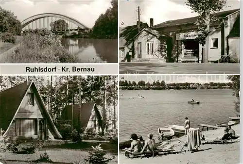 AK / Ansichtskarte  Ruhlsdorf_Bernau Kanal mit Eisenbahnbruecke Kaufhalle Bungalowsiedlung Am Kiessee Ruhlsdorf Bernau