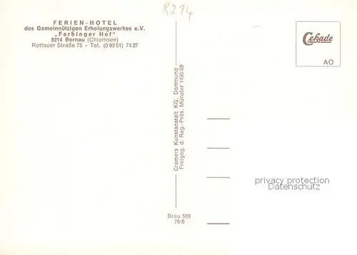 AK / Ansichtskarte  Bernau_Chiemsee Ferienhotel des Gemeinnuetzigen Erholungswerkes Farbinger Hof Fliegeraufnahme Bernau Chiemsee