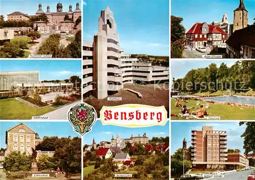 AK / Ansichtskarte  Bensberg_Bergisch-Gladbach Kurfuerstl Schloss Rathaus Hallenbad Ehrenmal Teilansicht Alter Winkel Freibad Koelner Strasse 