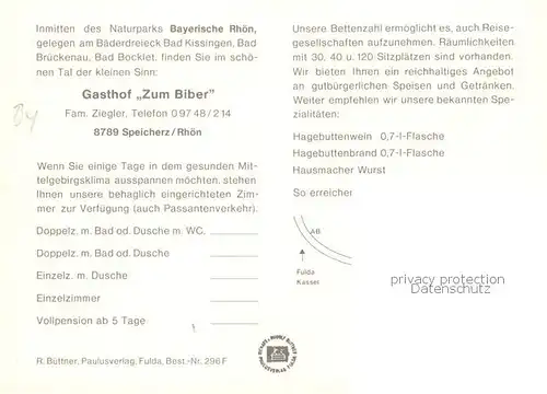 AK / Ansichtskarte 73867895 Speicherz_Rhoen_Motten_Bayern Gasthof zum Biber Gastraum Weinkeller Panorama Bruecke 