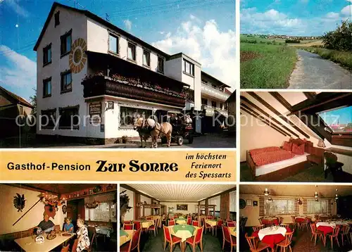 AK / Ansichtskarte 73867896 Schollbrunn_Spessart Gasthof Pension zur Sonne Gastraum Fremdenzimmer Pferdewagen Schollbrunn Spessart