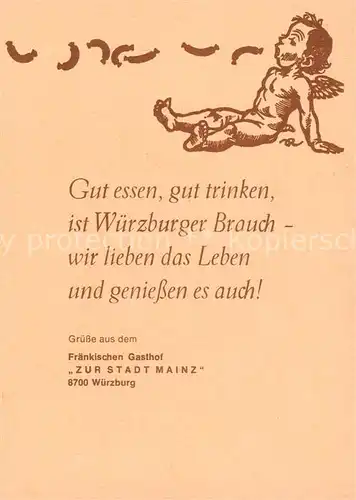 AK / Ansichtskarte  Wuerzburg_Bayern Fraenkischer Gasthof Zur Stadt Mainz Zeichnung 