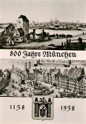 AK / Ansichtskarte 73867988 Muenchen 800 Jahre Muenchen 1158 bis 1958 Markt Muenchen