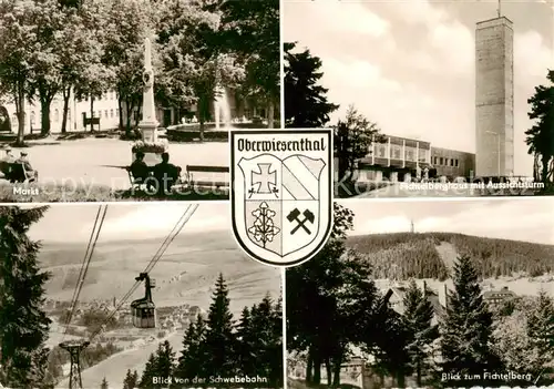 AK / Ansichtskarte 73868032 Oberwiesenthal_Erzgebirge Markt Fichtelberghaus mit Aussichtsturm Schwebebahn Blick zum Fichtelberg Oberwiesenthal Erzgebirge