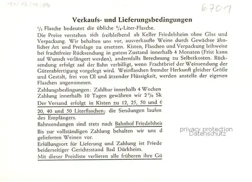 AK / Ansichtskarte 73868076 Friedelsheim Weingut oekonomierat Gg Friedrich Beck Weinpreisliste Friedelsheim