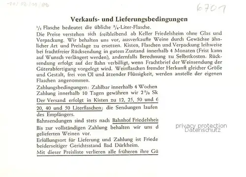 AK / Ansichtskarte  Friedelsheim Weingut oekonomierat Gg Friedrich Beck Weinpreisliste Friedelsheim