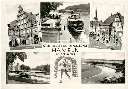 AK / Ansichtskarte  Hameln_Weser Rattenkrug Dampferanleger Osterstrasse Weserpromenade Weserschleife Hameln Weser