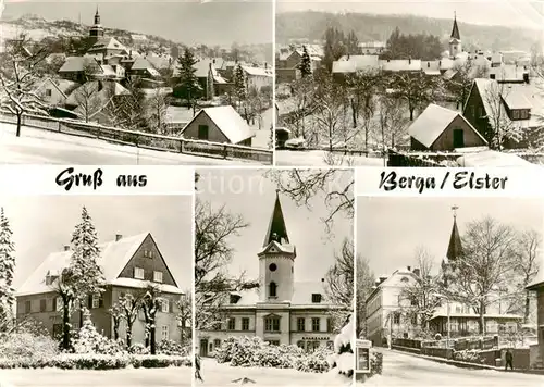 AK / Ansichtskarte 73868158 Berga_Elster Ortsansichten mit Kirche im Winter Berga_Elster