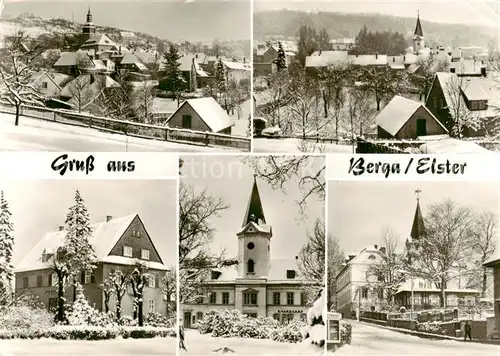 AK / Ansichtskarte  Berga_Elster Ortsansichten mit Kirche im Winter Berga_Elster