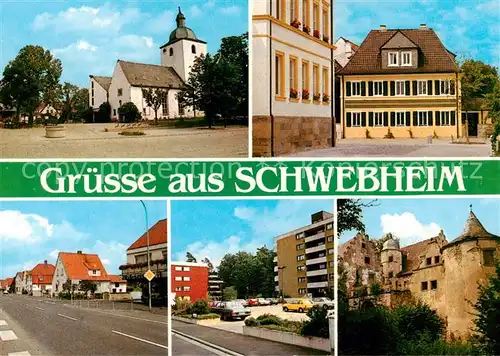 AK / Ansichtskarte 73868159 Schwebheim_Unterfranken Kirche Zentrum Hauptstrasse Burgruine Schwebheim Unterfranken