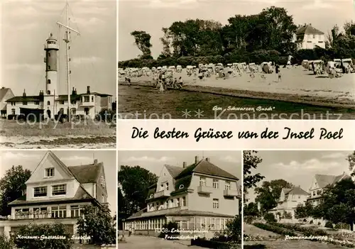 AK / Ansichtskarte  Insel_Poel Leuchtturm Strand am Schwarzen Busch Konsum-Gaststaette Seeblick FDGB Erholungsheim Freundschaft Promenadenweg Insel_Poel