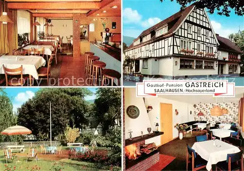 AK / Ansichtskarte  Saalhausen_Sauerland Gasthof Pension Gastreich Gaststube Garten Fachwerkhaus Saalhausen_Sauerland