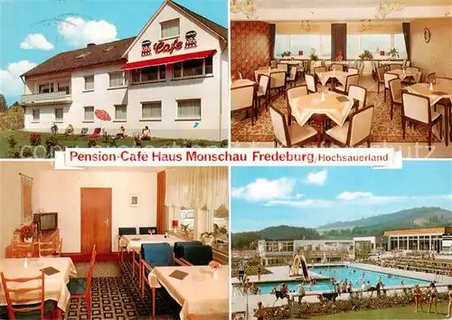 AK / Ansichtskarte 73868201 Fredeburg_Schmallenberg Pension Café Haus Monschau Freibad Fredeburg_Schmallenberg
