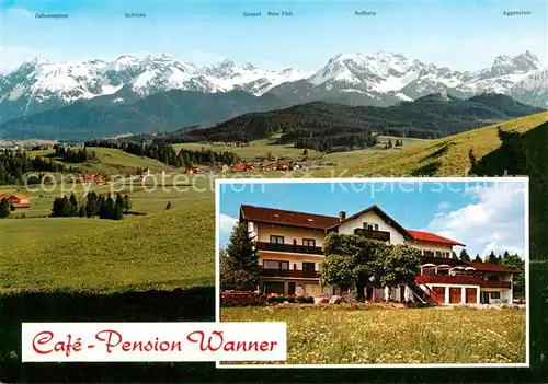 AK / Ansichtskarte 73868214 Rueckholz Café Pension Wanner Seeleuten Landschaftspanorama Alpen Rueckholz