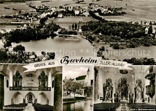 AK / Ansichtskarte  Buxheim_Iller_Memmingen_Schwaben_Bayern Campingplatz am See Luftaufnahme Reichskarthauser Kirche Pfarrkirche Innenansichten 