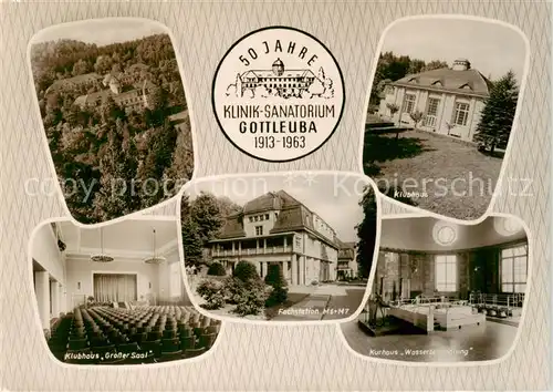 AK / Ansichtskarte 73868273 Gottleuba-Berggiesshuebel_Bad Klinik Sanatorium Gottleuba Klubhaus Grosser Saal Fachstation M6 und M7 Kurhaus Wasserbehandlung Gottleuba-Berggiesshuebel