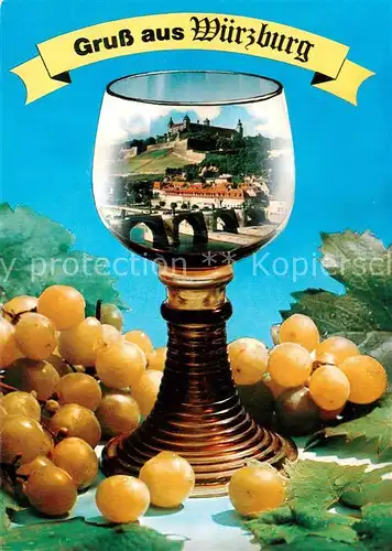 AK / Ansichtskarte 73868297 Wuerzburg_Bayern Panorama mit Schloss durchs Weinglas gesehen 