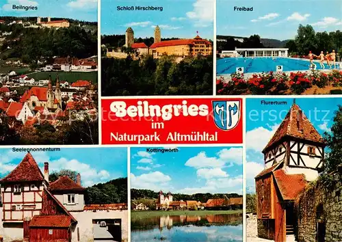 AK / Ansichtskarte  Beilngries Schloss Hirschberg Freibad Seelennonnenturm Kottingwoerth Flurerturm Beilngries