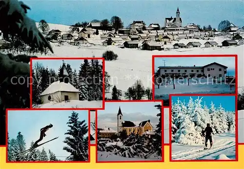 AK / Ansichtskarte  Breitenberg_Niederbayern Panorama Kapelle Hotel Skispringer Kirche Langlauf Breitenberg Niederbayern