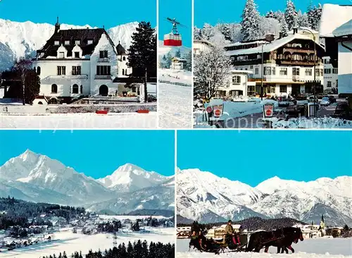 AK / Ansichtskarte  Igls_Tirol_AT Sport Hotel und Schloss Hotel Panorama Pferdeschlitten 