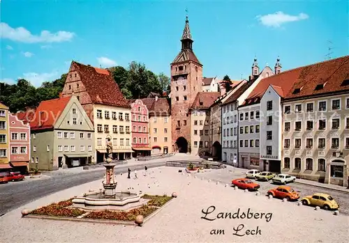 AK / Ansichtskarte 73868341 Landsberg_Lech Hauptplatz mit Marienbrunnen und Schmalzturm Landsberg_Lech