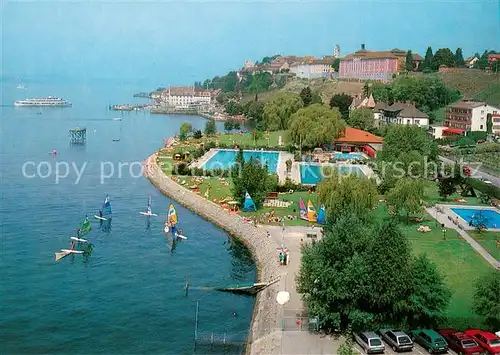 AK / Ansichtskarte  Meersburg_Bodensee Fliegeraufnahme mit Freibad Meersburg Bodensee