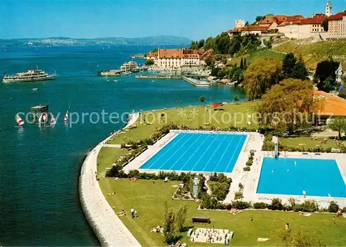 AK / Ansichtskarte  Meersburg_Bodensee Fliegeraufnahme mit Freibad Meersburg Bodensee