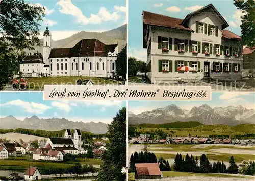 AK / Ansichtskarte  Schwarzenbach_Baernau Gasthof Drei Mohren Ortsansicht mit Kirche Panorama Alpen Schwarzenbach Baernau