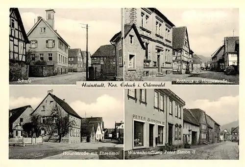 AK / Ansichtskarte  Hainstadt_Breuberg_Erbach_Odenwald_Hessen Schule Rathaus Hauptstrasse Ehrenmal Warenhandlung 