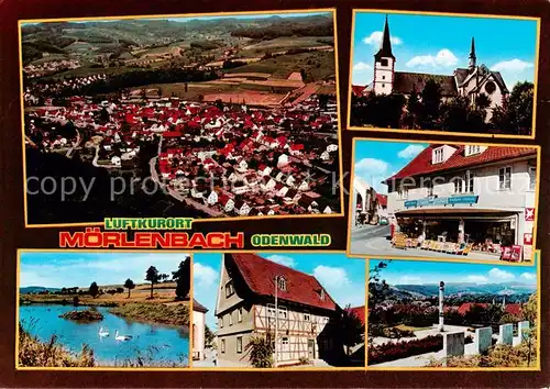 AK / Ansichtskarte  Moerlenbach Fliegeraufnahme Kirche Kaufladen Gondelteich Fachwerkhaus Panorama Moerlenbach