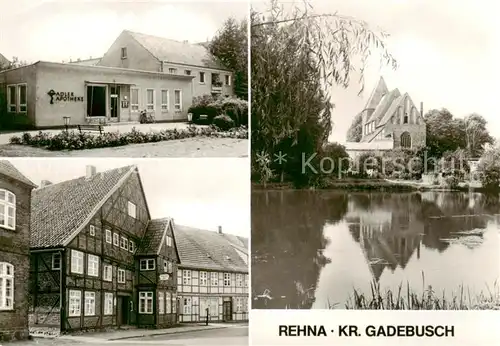 AK / Ansichtskarte  Rehna Adler Apotheke Fachwerkhaeuser Gondelteich Kirche Rehna