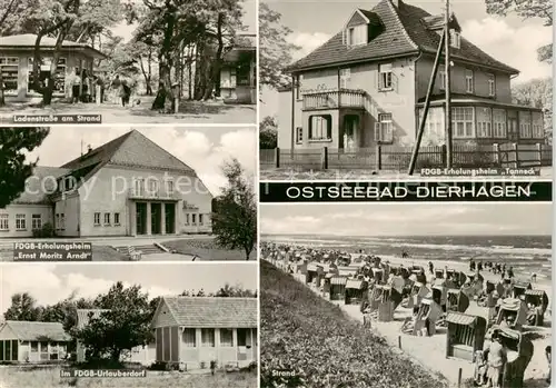 AK / Ansichtskarte  Dierhagen_Ostseebad Ladenstrasse FDGB Erholungsheim Ernst Moritz Arndt FDGB Erholungsheim Tenneck FDGB Urlauberdorf Strand Dierhagen_Ostseebad