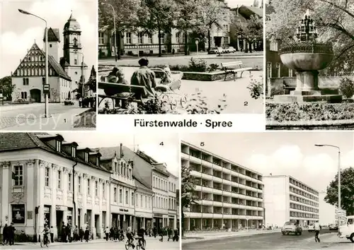AK / Ansichtskarte 73868633 Fuerstenwalde_Spree Rathaus und Dom Ernst Thaelmann Strasse Grassnick Brunnen Muehlenstrasse Fuerstenwalde_Spree