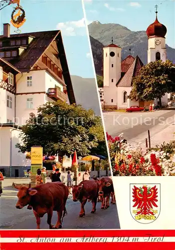 AK / Ansichtskarte 73868671 St_Anton_Arlberg_AT Hotel Post Kirche Viehauftrieb 