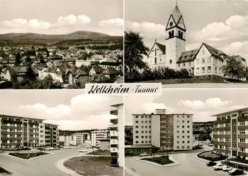 AK / Ansichtskarte 73868684 Kelkheim Panorama Motiv mit Kirche Wohnsiedlung Hochhaeuser Kelkheim
