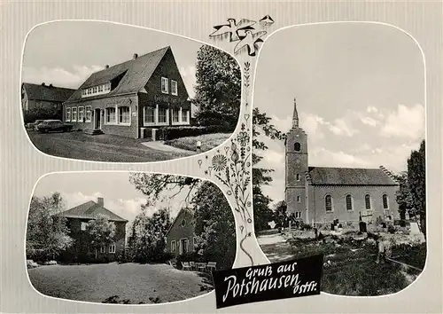 AK / Ansichtskarte  Potshausen_Ostrhauderfehn Teilansichten Gasthof Kirche Friedhof 