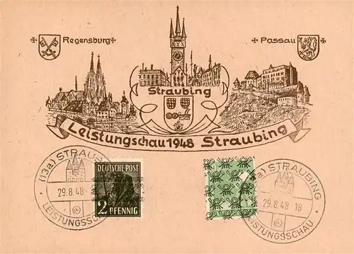AK / Ansichtskarte 73868765 Straubing Leistungsschau 1948 Kuenstlerkarte Sonderstempel Straubing