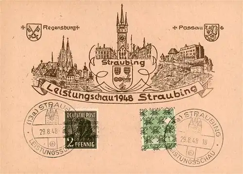 AK / Ansichtskarte  Straubing Leistungsschau 1948 Kuenstlerkarte Sonderstempel Straubing