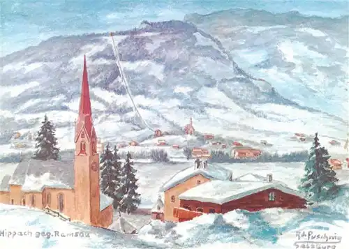 AK / Ansichtskarte  Hippach_Tirol_AT Ortsmotiv mit Ramsau Aquarell 