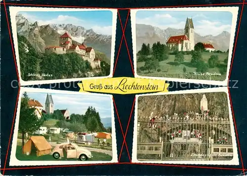 AK / Ansichtskarte  Liechtenstein_Fuerstentum Schloss Vaduz Kirche Bendern Campingplatz Lourdes Grotte Bendern 