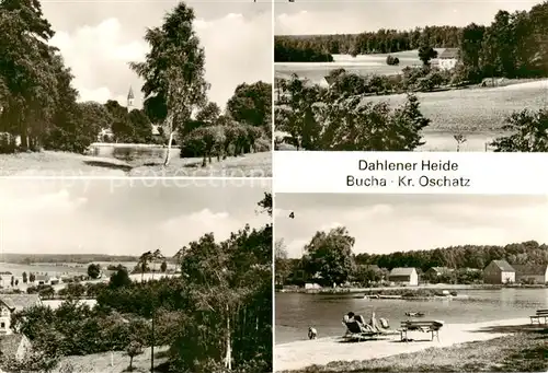 AK / Ansichtskarte  Dahlener-Heide_Dahlen_Sachsen Teilansicht Am Waldhotel Blick vom Ferienheim des VEB Leipziger Wollkaemmerei Badeteich 