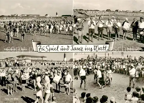 AK / Ansichtskarte  Buesum_Nordseebad Wattenlaufen Wattenkapelle Tanz im Watt Stuhltanz Buesum_Nordseebad